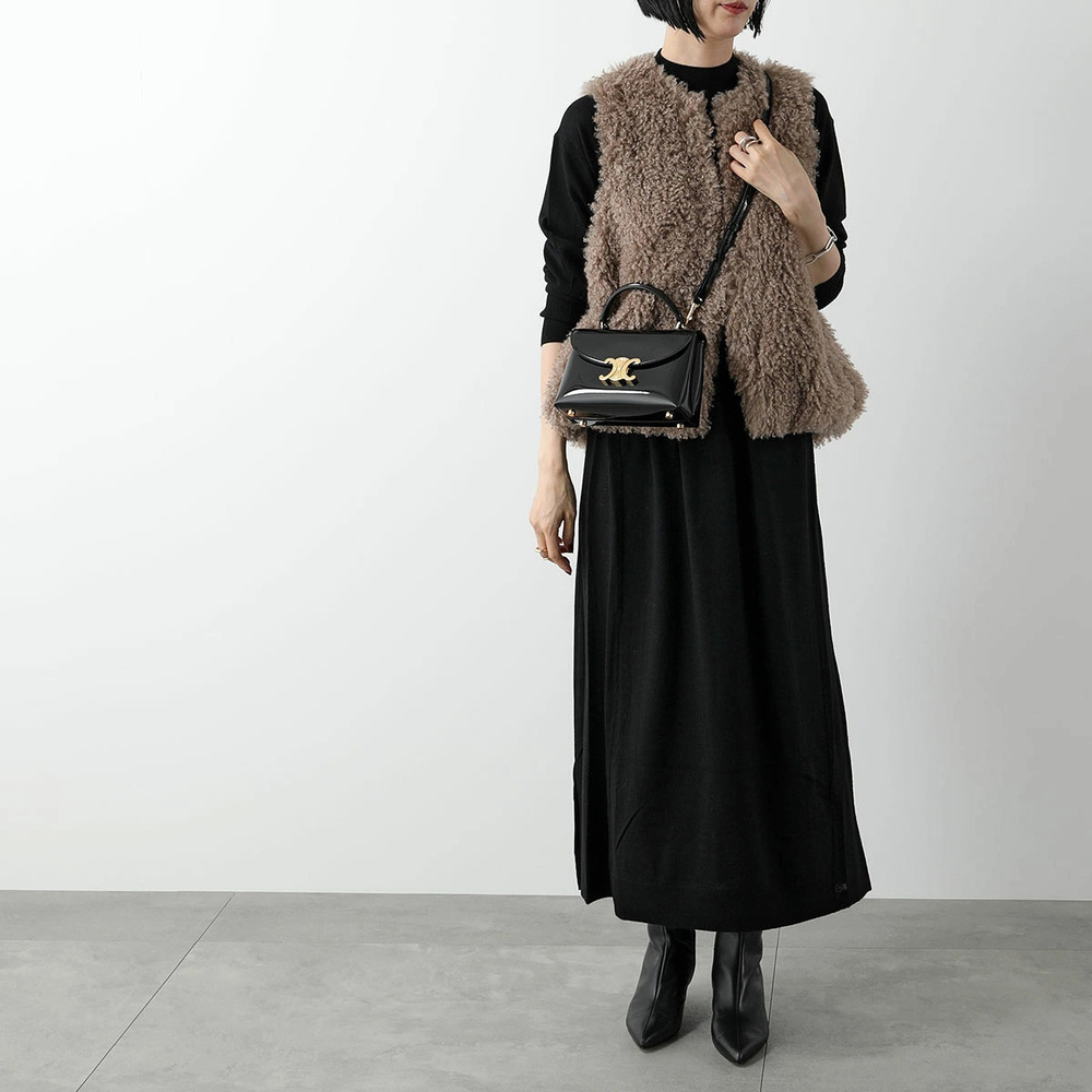Celine Teen Nino 2way Shoulder Bag Triomphe enamel Patent Vernis leather black